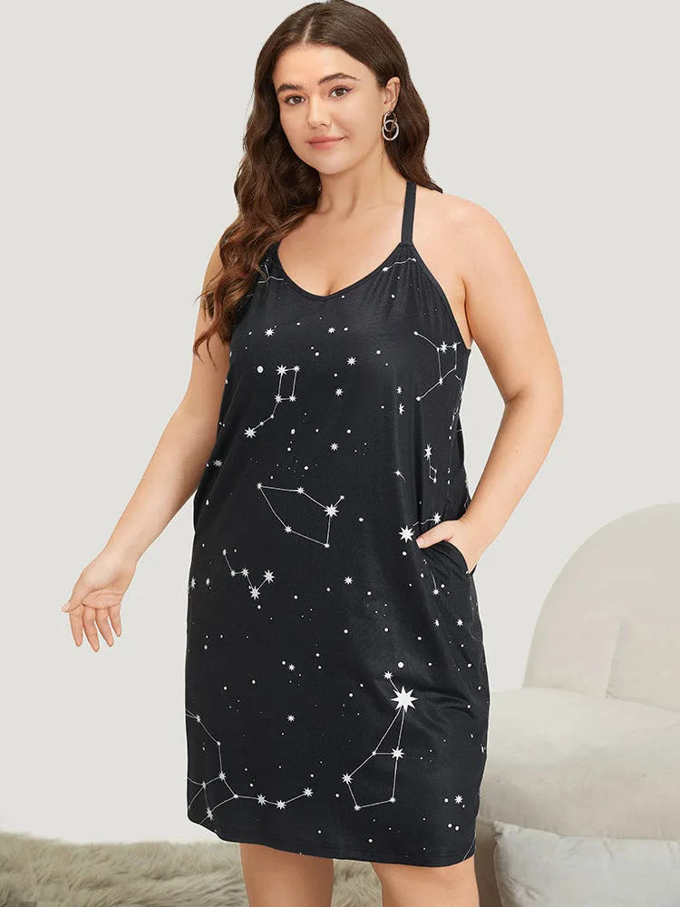 Star Print Pocket Midi Sleep Cami Dress sold by Bloomchic