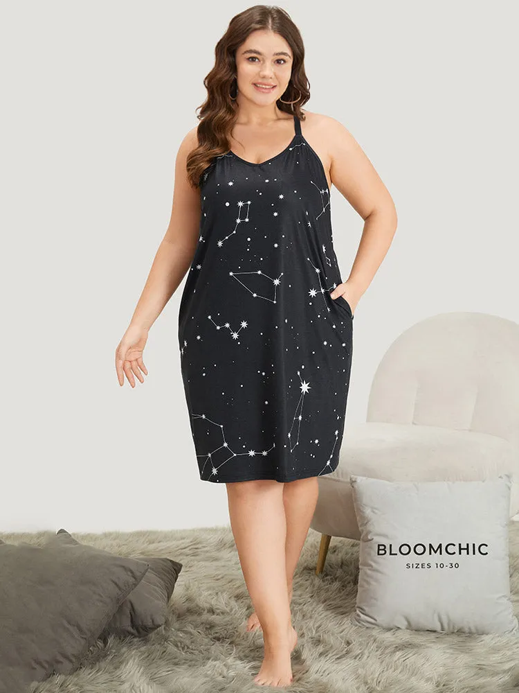 Star Print Pocket Midi Sleep Cami Dress sold by Bloomchic product image thumbnail 4