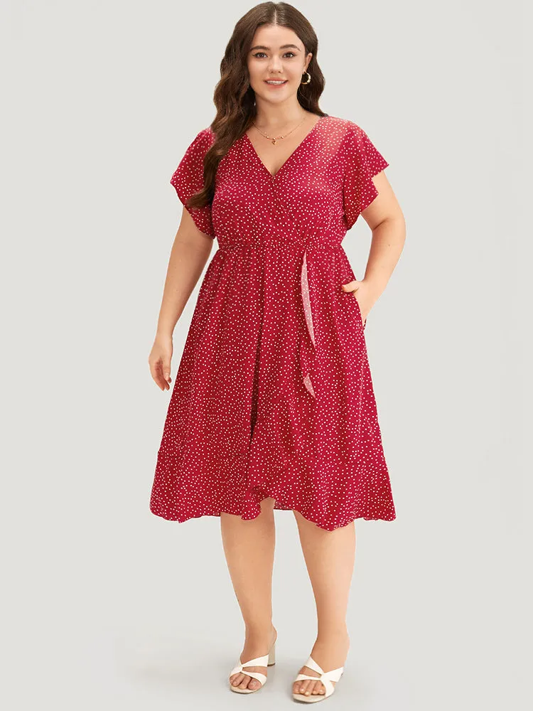 Polka Dot Ruffles Wrap Pocket Asymmetrical Hem Dress sold by Bloomchic product image thumbnail 3