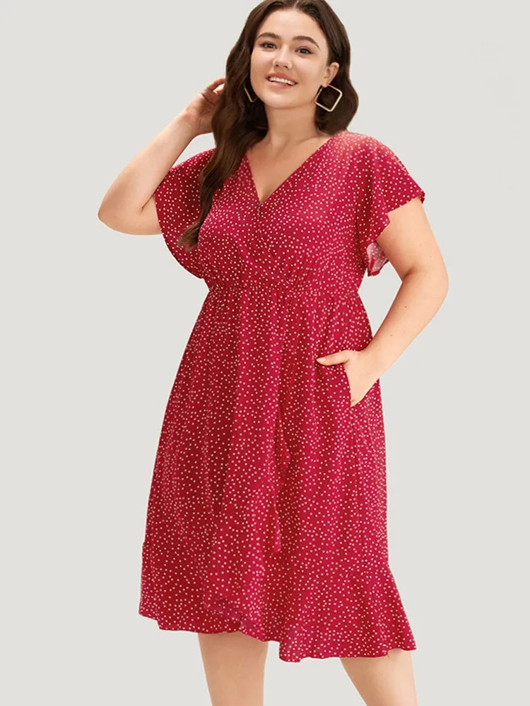 Polka Dot Ruffles Wrap Pocket Asymmetrical Hem Dress sold by Bloomchic product image thumbnail 2