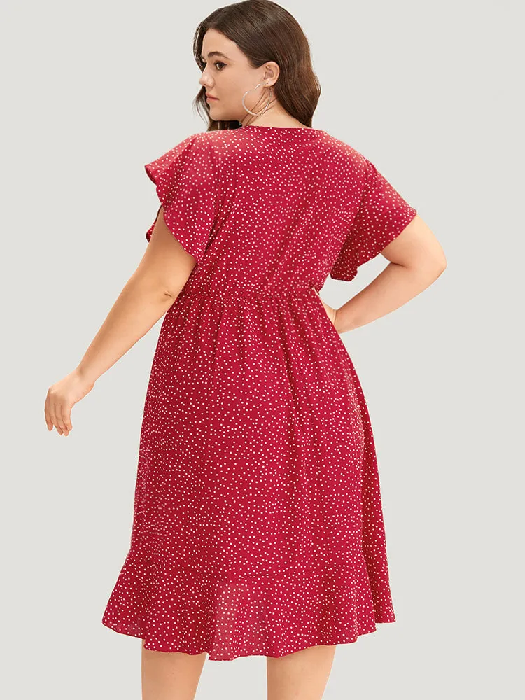 Polka Dot Ruffles Wrap Pocket Asymmetrical Hem Dress sold by Bloomchic product image thumbnail 4