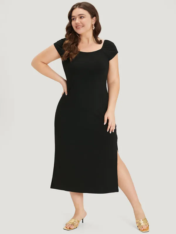 Supersoft Essentials Plain Split Hem Square Neck Dress sold by Bloomchic