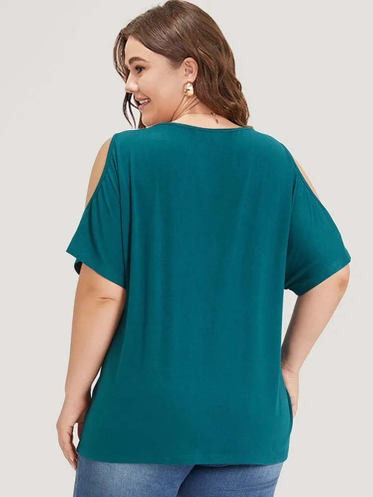 Silhouette Floral Print Embroidered Ruffle Cold Shoulder T-shirt sold by Bloomchic product image thumbnail 5