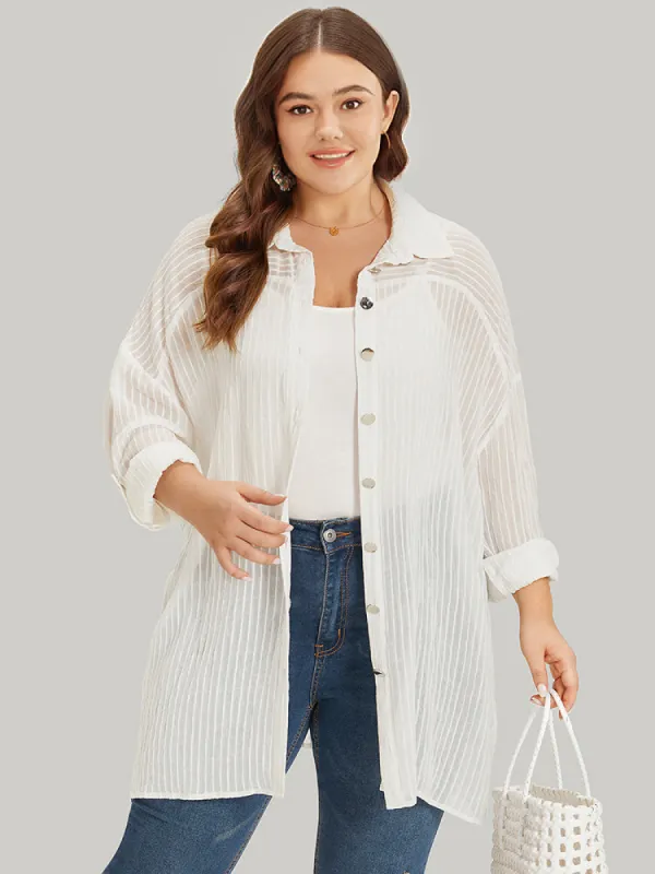 Striped Mesh Button Through Open Front Kimono sold by Bloomchic