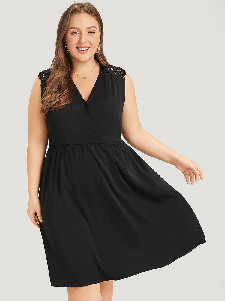 Solid Wrap Pocket Lace Patchwork Tank Dress sold by Bloomchic