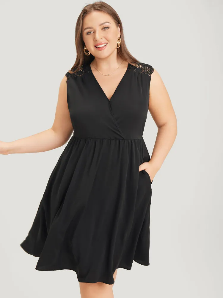 Solid Wrap Pocket Lace Patchwork Tank Dress sold by Bloomchic product image thumbnail 4