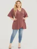 Plain Flutter Sleeve Knot Side Wrap T-shirt sold by Bloomchic