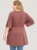 Plain Flutter Sleeve Knot Side Wrap T-shirt sold by Bloomchic