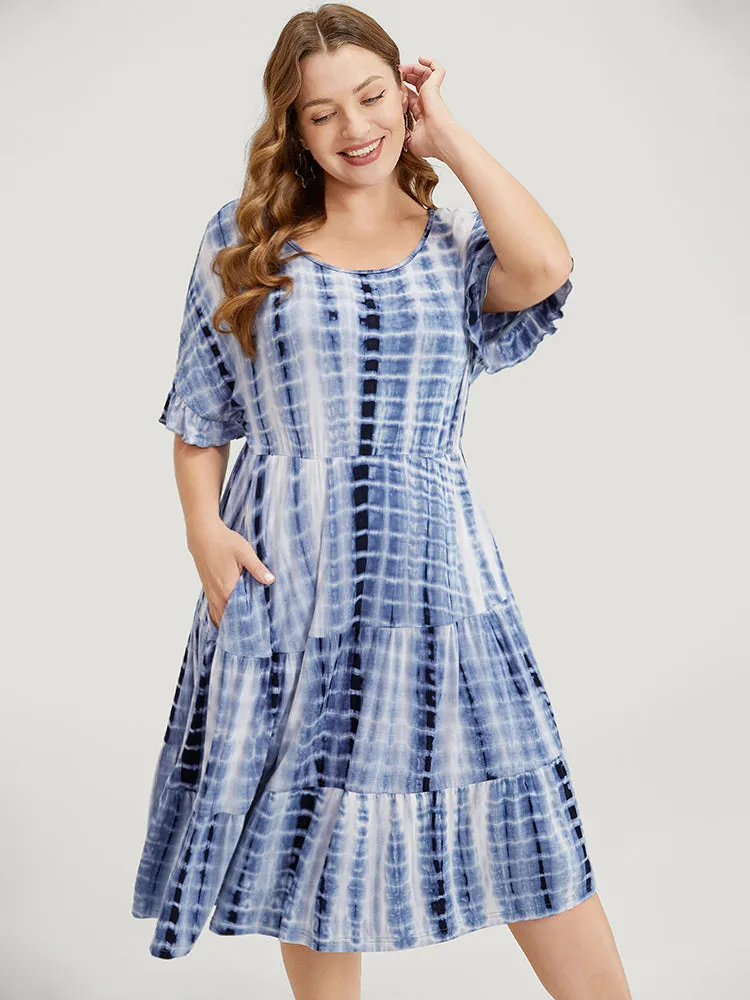 Tie Dye Dolman Sleeve Pocket Ruffle Tiered Dress sold by Bloomchic