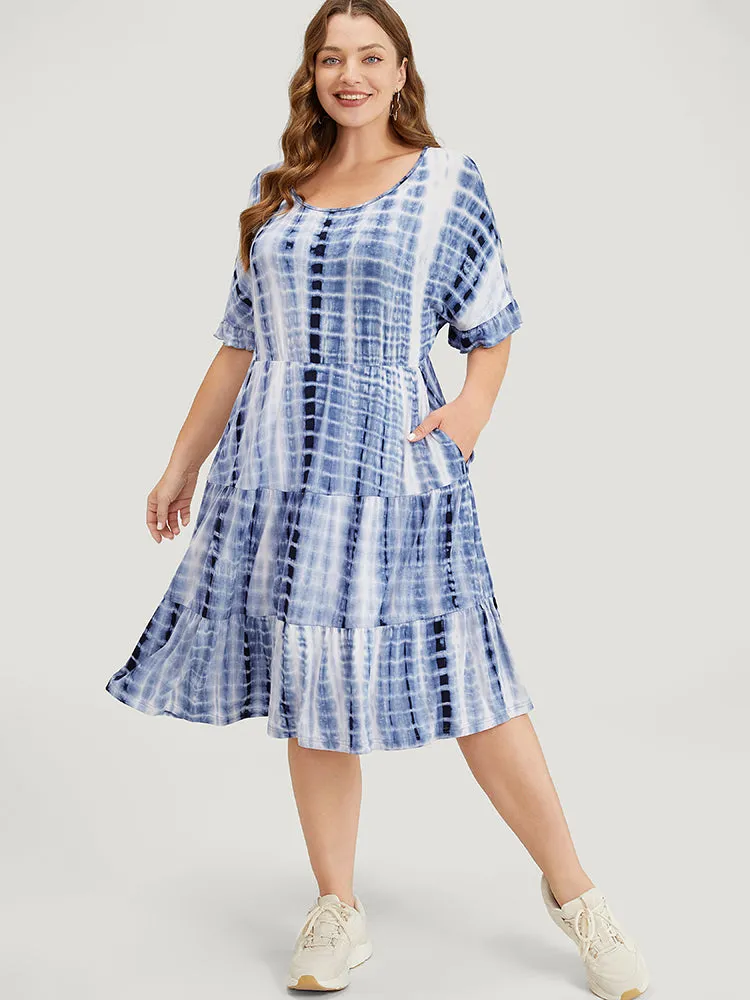 Tie Dye Dolman Sleeve Pocket Ruffle Tiered Dress sold by Bloomchic product image thumbnail 5