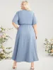 Solid Wrap Button Detail Pocket Ruffles Embroidered Dress sold by Bloomchic