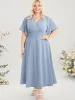 Solid Wrap Button Detail Pocket Ruffles Embroidered Dress sold by Bloomchic