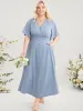 Solid Wrap Button Detail Pocket Ruffles Embroidered Dress sold by Bloomchic