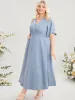 Solid Wrap Button Detail Pocket Ruffles Embroidered Dress sold by Bloomchic