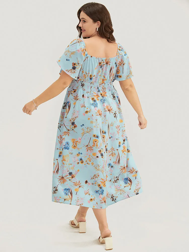 Floral Printed Shirred Petal Sleeve Pocket Ruffles Dress sold by Bloomchic product image thumbnail 4