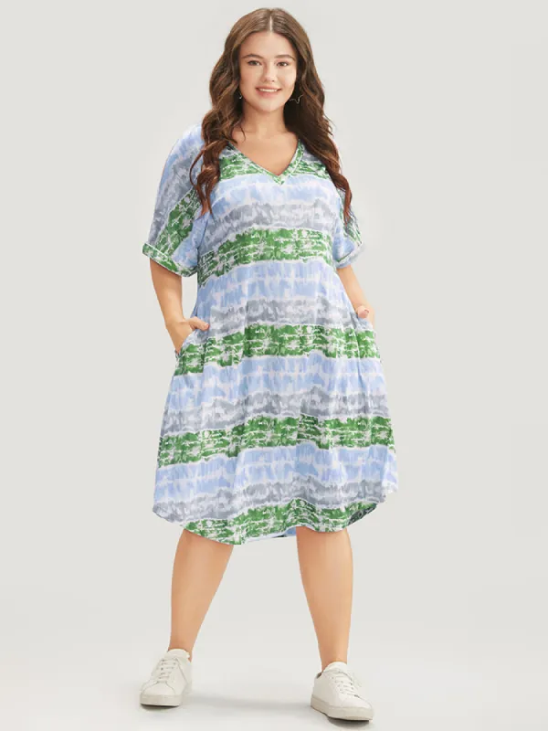 Tie Dye V Neck Pocket Knee Dress sold by Bloomchic