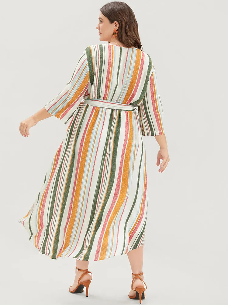 Striped Print Pocket Button Up Belted Midi Dress sold by Bloomchic product image thumbnail 4