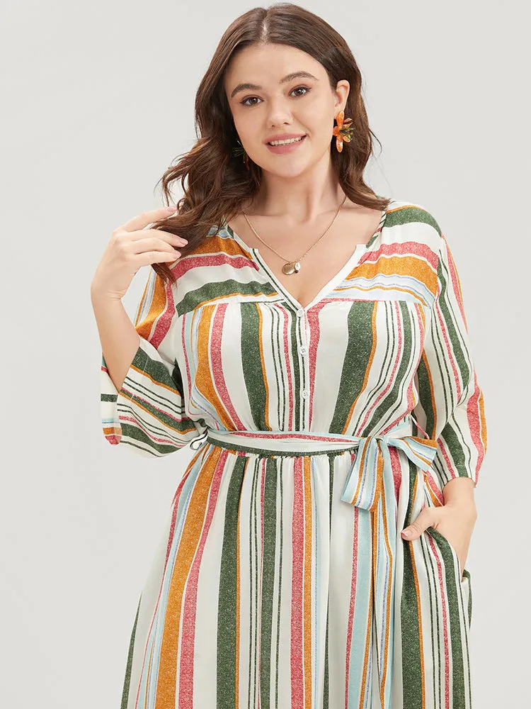 Striped Print Pocket Button Up Belted Midi Dress sold by Bloomchic product image thumbnail 5