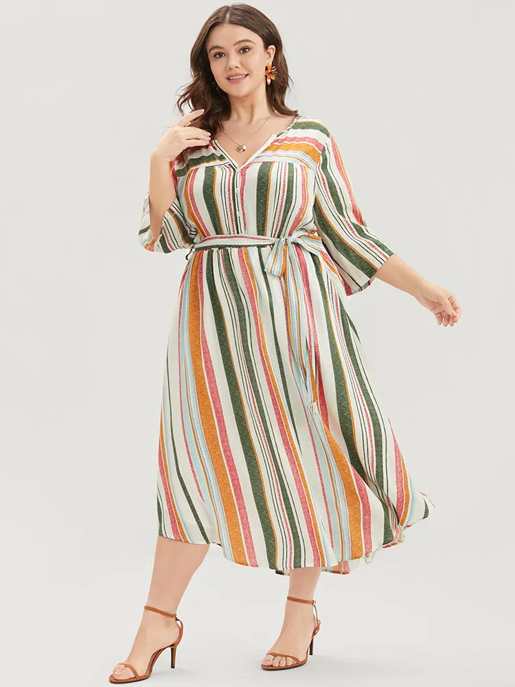 Striped Print Pocket Button Up Belted Midi Dress sold by Bloomchic product image thumbnail 3
