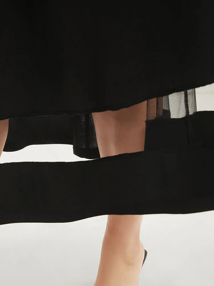 Plain Notched Neck Pocket Mesh Patchwork Flutter Dress sold by Bloomchic product image thumbnail 5