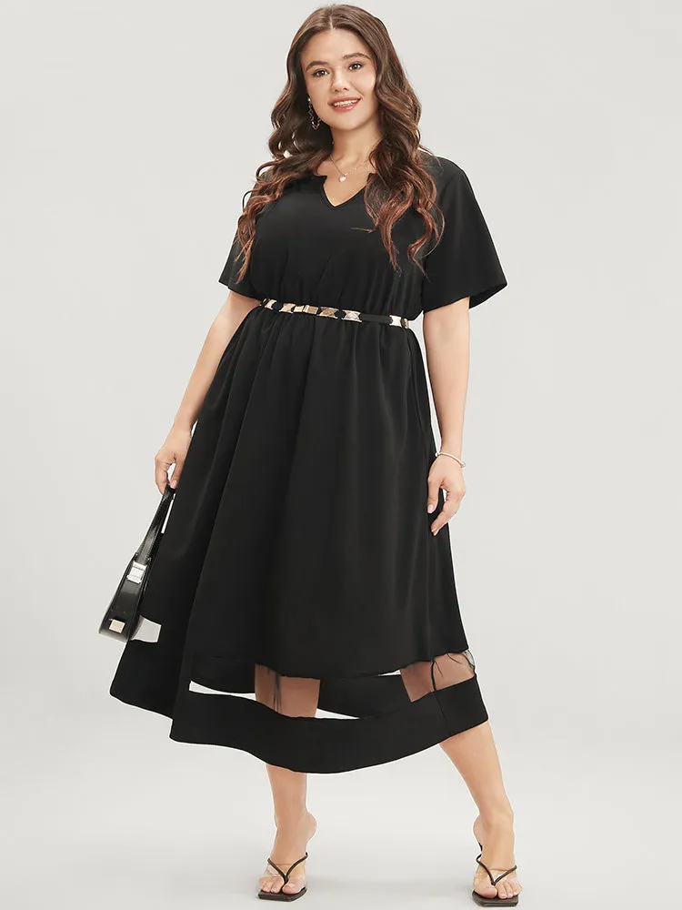 Plain Notched Neck Pocket Mesh Patchwork Flutter Dress sold by Bloomchic product image thumbnail 4