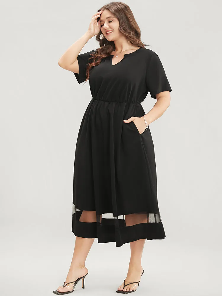 Plain Notched Neck Pocket Mesh Patchwork Flutter Dress sold by Bloomchic product image thumbnail 2