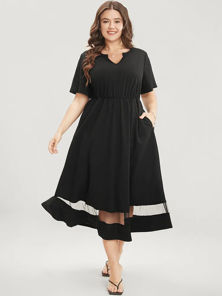 Plain Notched Neck Pocket Mesh Patchwork Flutter Dress sold by Bloomchic product image thumbnail 3