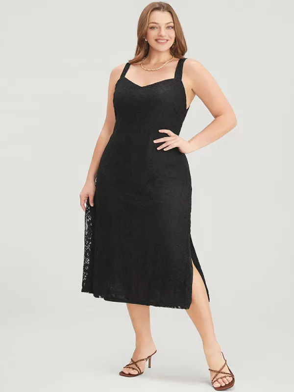 Solid Crochet Lace Split Hem Cami Dress sold by Bloomchic