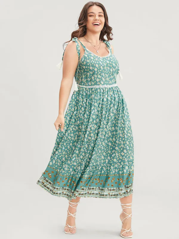 Floral Print Tassels Ruffles Pocket Knotted Cami Dress sold by Bloomchic