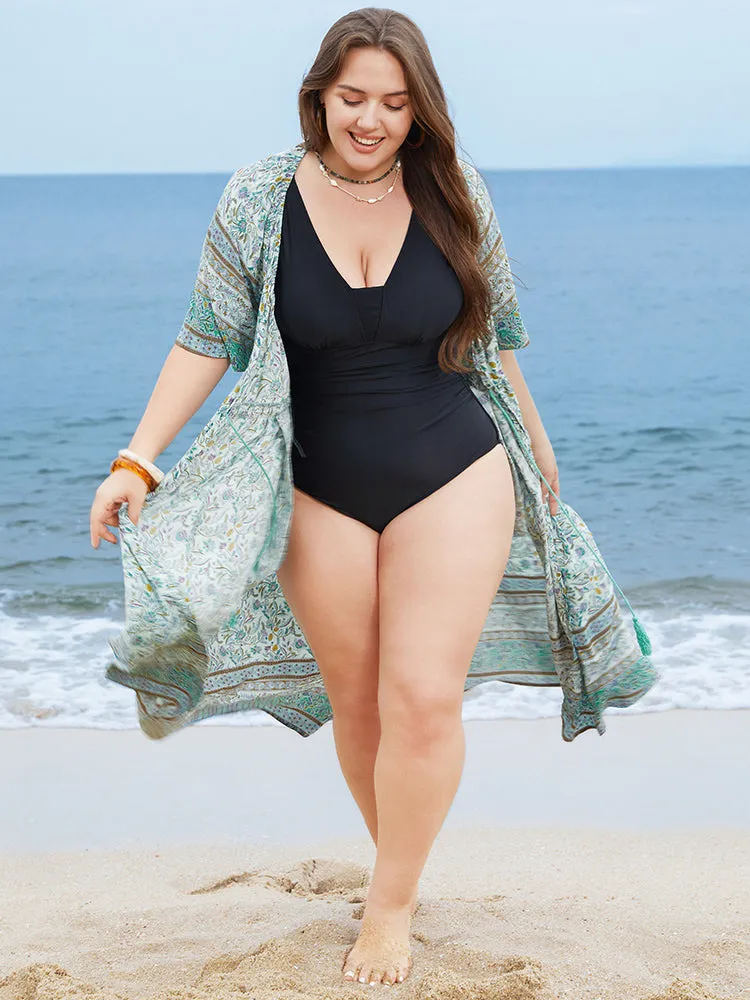 Floral Print Pocket Ties Up Kimono sold by Bloomchic product image thumbnail 4