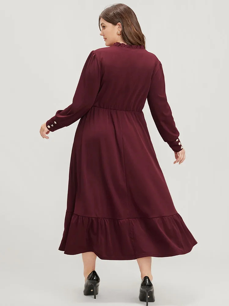 Solid Pearl Beaded Frill Trim Lantern Sleeve Flutter Dress sold by Bloomchic product image thumbnail 5