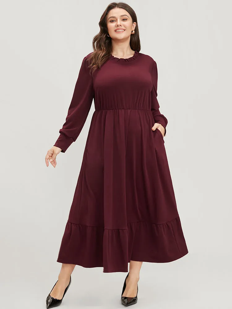 Solid Pearl Beaded Frill Trim Lantern Sleeve Flutter Dress sold by Bloomchic product image thumbnail 2