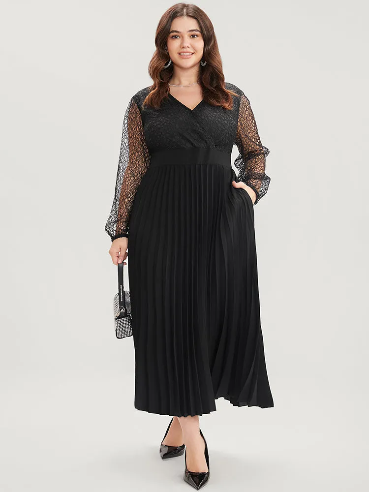 Solid Lace Pocket Elastic Waist Surplice Neck Pleated Dress sold by Bloomchic product image thumbnail 4