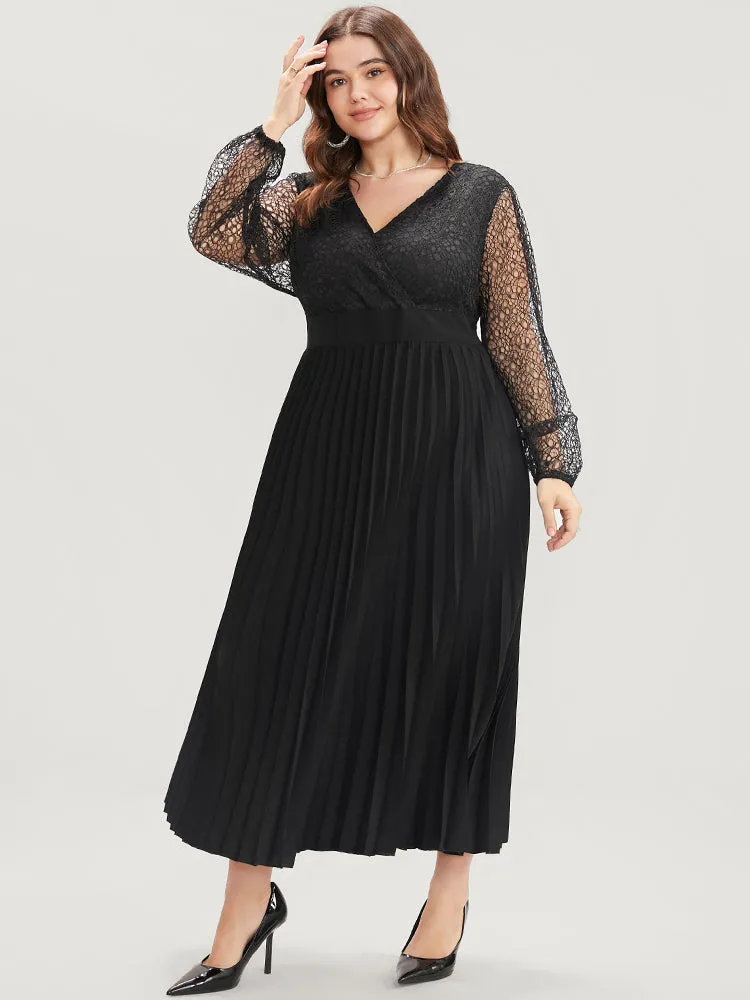 Solid Lace Pocket Elastic Waist Surplice Neck Pleated Dress sold by Bloomchic product image thumbnail 3