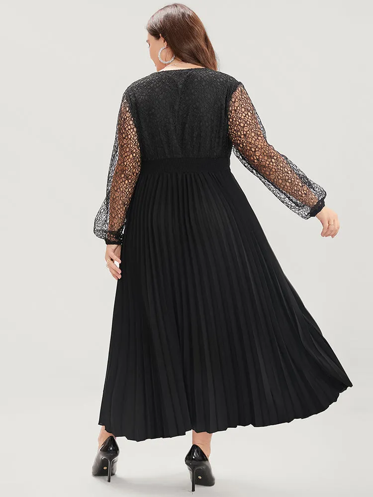 Solid Lace Pocket Elastic Waist Surplice Neck Pleated Dress sold by Bloomchic product image thumbnail 5