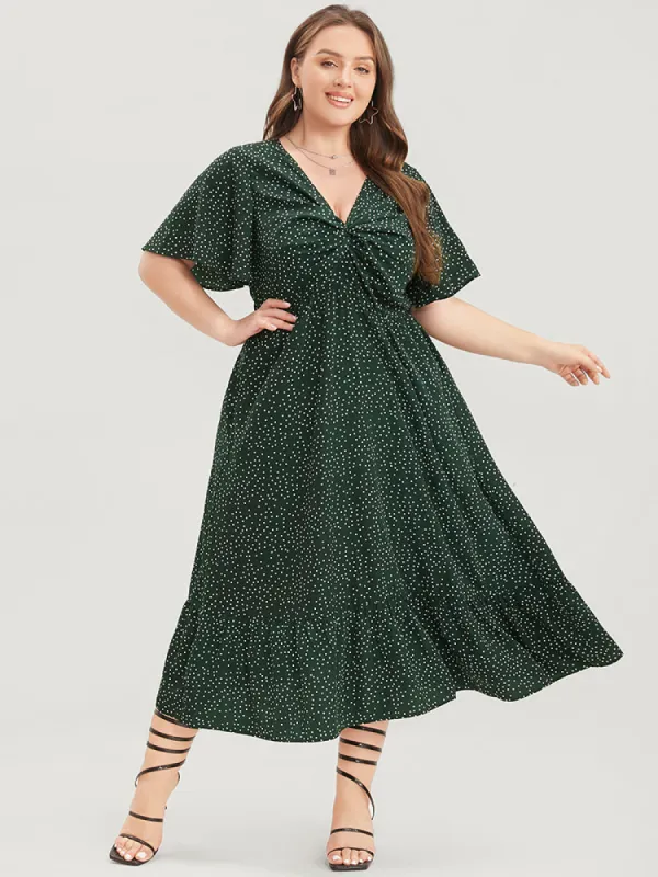 Polka Dot Twist Front Pocket Flutter Hem Dress sold by Bloomchic