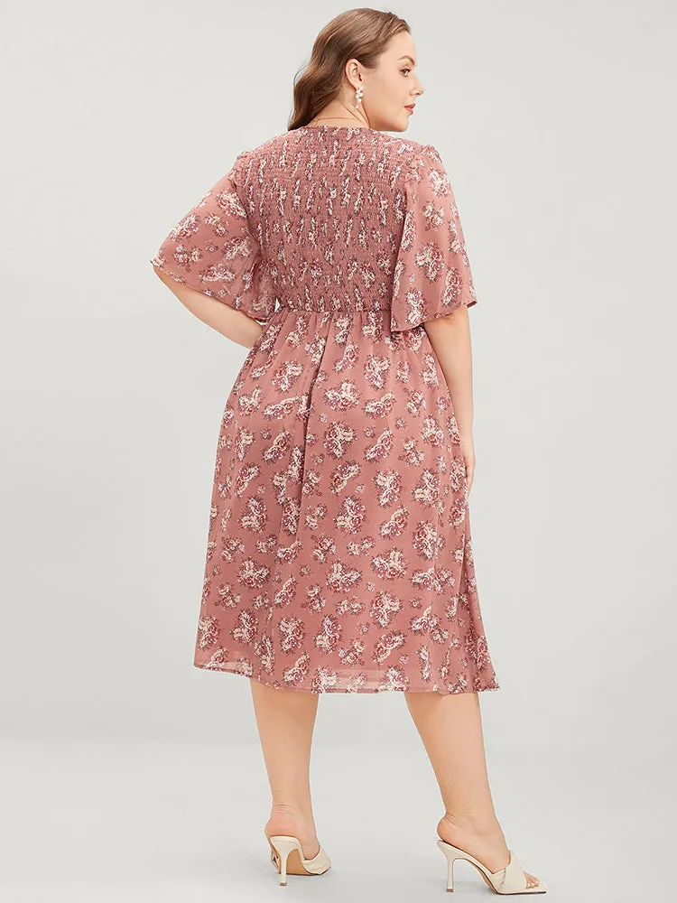 Floral Print V Neck Shirred Pocket Ruffle Dress sold by Bloomchic product image thumbnail 5