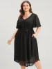 Glitter Polka Dot V Neck Pocket Belted Ruffles Hem Dress sold by Bloomchic