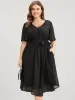 Glitter Polka Dot V Neck Pocket Belted Ruffles Hem Dress sold by Bloomchic