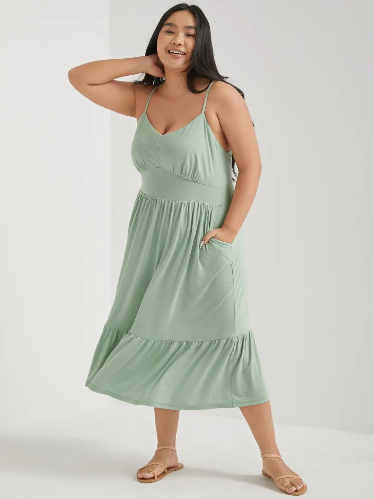 Solid Side Pocket Modal Midi Peasant Dress sold by Bloomchic product image thumbnail 2