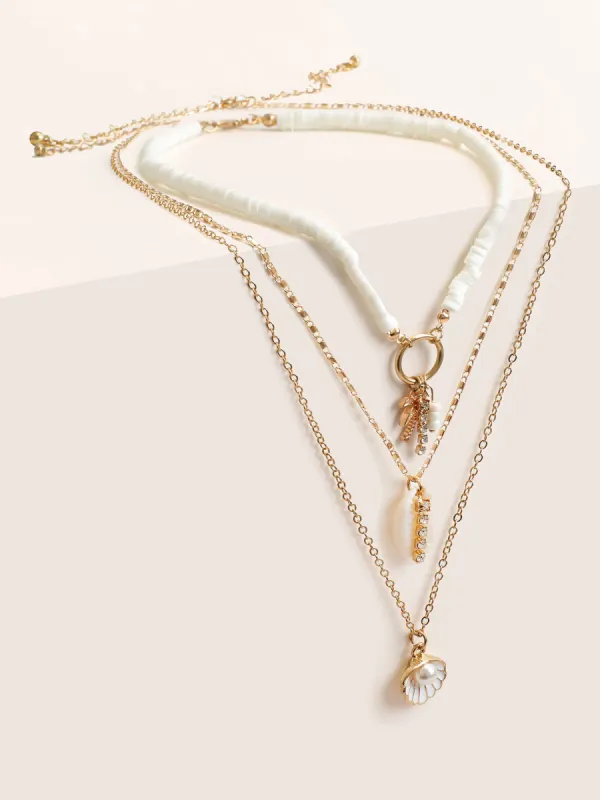 Natural Stone Rhinestone Detail Layered Necklace sold by Bloomchic