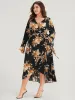 Floral Pocket Belted Ruffles High Low Hem Wrap Midi Dress sold by Bloomchic