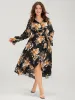 Floral Pocket Belted Ruffles High Low Hem Wrap Midi Dress sold by Bloomchic