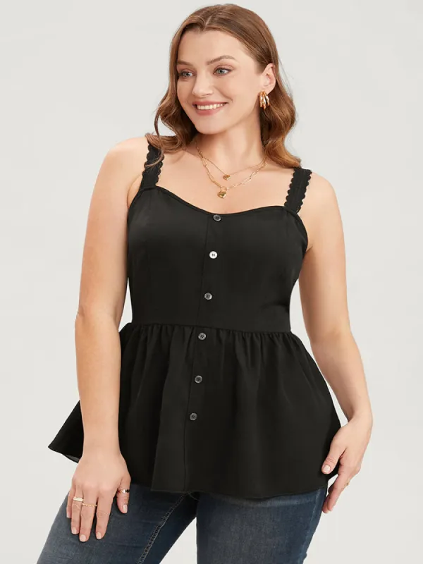 Plain Button Detail Ruffle Hem Lace Cami Top sold by Bloomchic