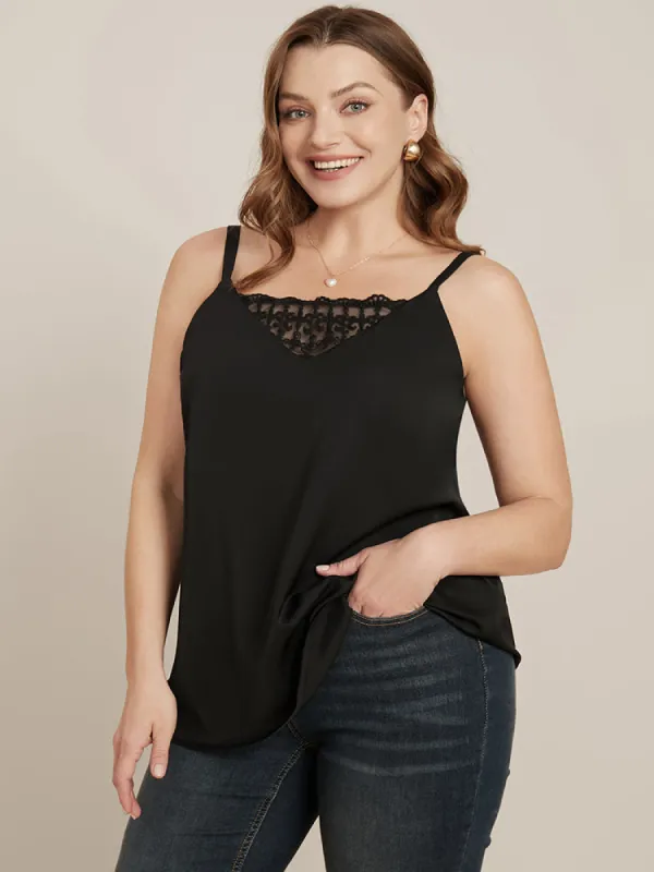Plain Lace Insert Adjustable Straps Cami Top sold by Bloomchic