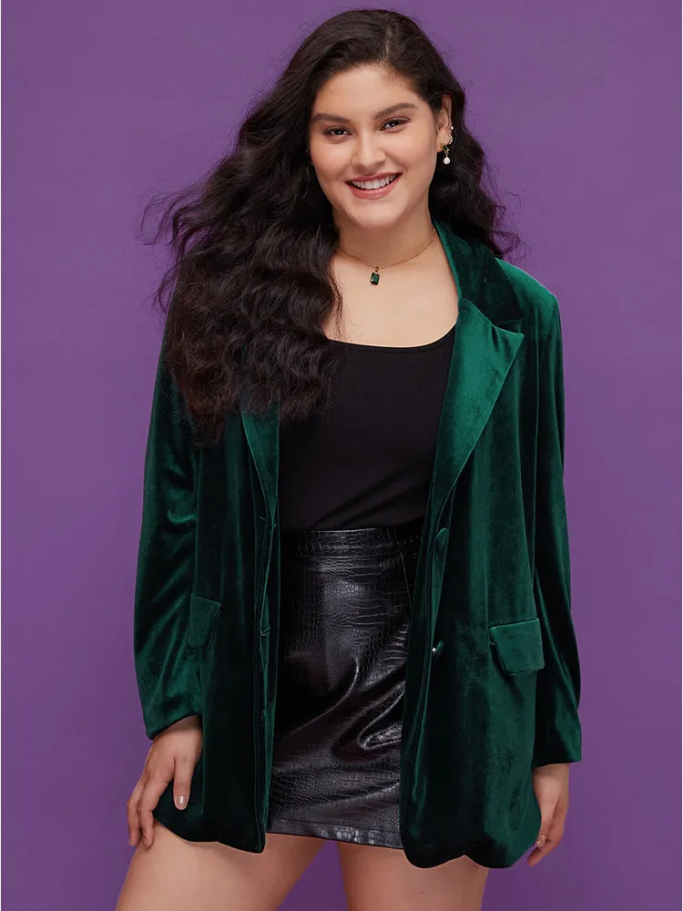 Solid Suit Collar Button Up Flap Pocket Velvet Blazer sold by Bloomchic