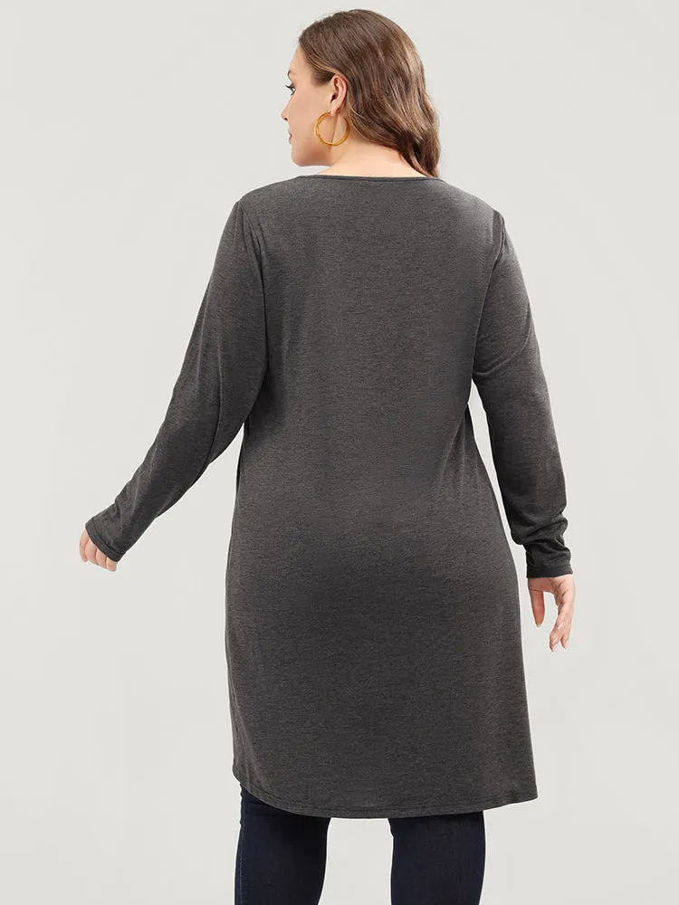 Solid Round Neck Asymmetrical Hem Long Tee sold by Bloomchic product image thumbnail 5