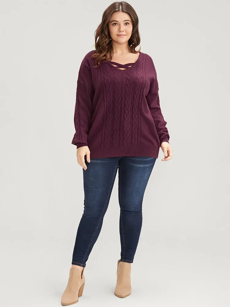 Soft Pointelle Knit Crisscoss Neck Cable Knit Top sold by Bloomchic product image thumbnail 2