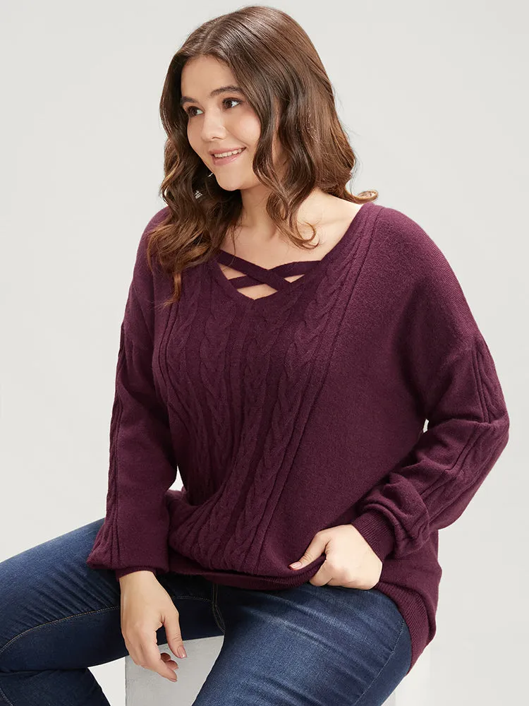 Soft Pointelle Knit Crisscoss Neck Cable Knit Top sold by Bloomchic product image thumbnail 4
