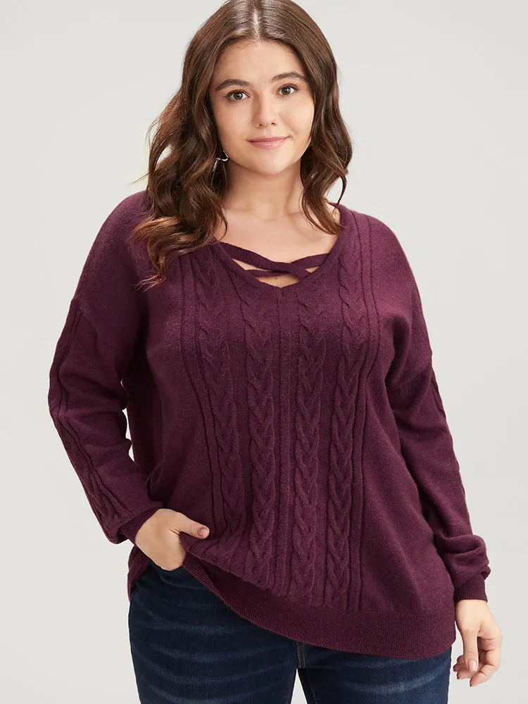 Soft Pointelle Knit Crisscoss Neck Cable Knit Top sold by Bloomchic product image thumbnail 3